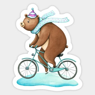 Happy brown bear on a bicycle Sticker